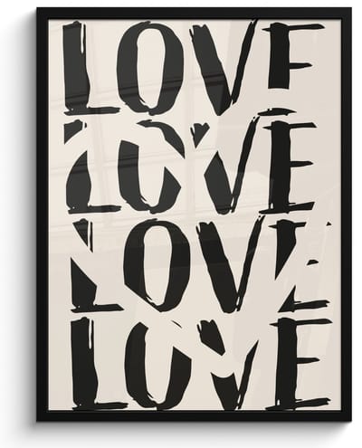 Poster in lijst - Fotolijst 50x70 cm - Posters - Love - Hart - Beige - Posterlijst zwart - Decoratie - Wanddecoratie woonkamer - Muurdecoratie slaapkamer