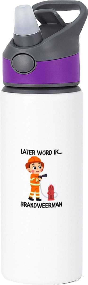 Hacebo® - Later word ik brandweerman waterfles met rietje paars - Brandweer - Brandweermannen - Hulpverlener - cadeau voor een brandweerman - firefighter - water fles - 650ML