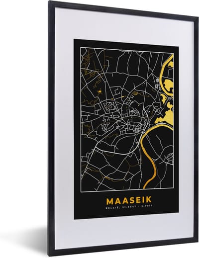 Fotolijst incl. Poster - Kaart - Plattegrond - Maaseik - Goud - Stadskaart - 40x60 cm - Posterlijst