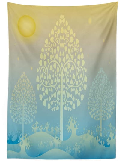 ABAKUHAUS Tafelkleed – Oosterse bomen Thai Design – 140x170 cm – Lichtblauw/Geel