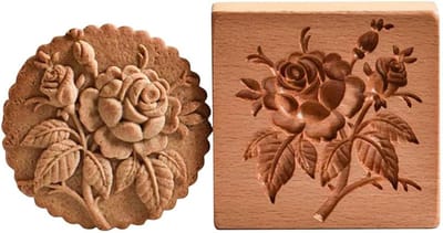 Houten Koekjesvorm voor Bakken, 3D Hart Rozen Stempel, Perfect voor Feestdagen en DIY Bakprojecten