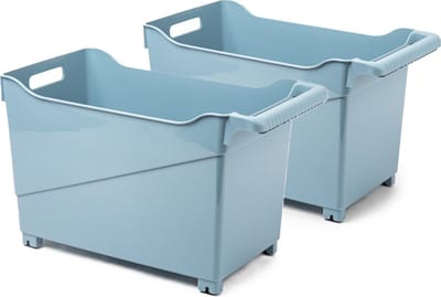 Plasticforte opberg Trolley Container - 2x - ijsblauw - L45 x B24 x H27 cm - kunststof