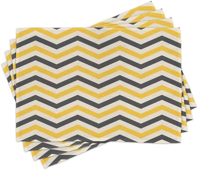 ABAKUHAUS Gele chevron-tafelmatten, grote zigzag in retrostijl, geometrische horizontale tegels, tafeldecoratie van kleurvaste stoffen voor eetkamer en keuken, antracietgrijs, geel, crème