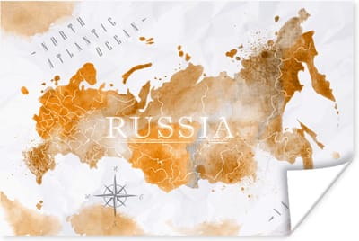 Poster 30x20 cm - Rusland - Wereldkaart - Goud - Posters - Kamer decoratie - Wanddecoratie woonkamer - Muurdecoratie slaapkamer