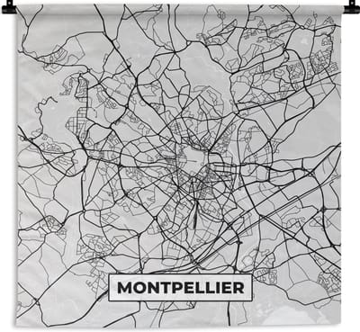 Wandkleed - Wanddoek - Kaart - Stadskaart - Frankrijk - Montpellier - Plattegrond - 180x180 cm - Wandtapijt