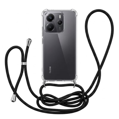Geschikt voor Xiaomi Redmi Note 14 4G Hoesje met Koord - Transparant - Verstelbaar Nekkoord - Schokbestendig - Zwart