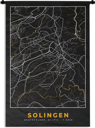 Wandkleed - Wanddoek - Solingen - Goud - Stadskaart - Plattegrond - Duitsland - Kaart - 120x180 cm - Wandtapijt