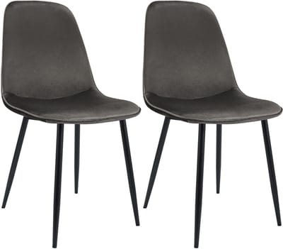 CLP Maryam Set van 2 eetkamerstoelen - klassiek - met rugleuning - zwart metalen frame - belastbaar tot 150 kg - Fluweel/antraciet