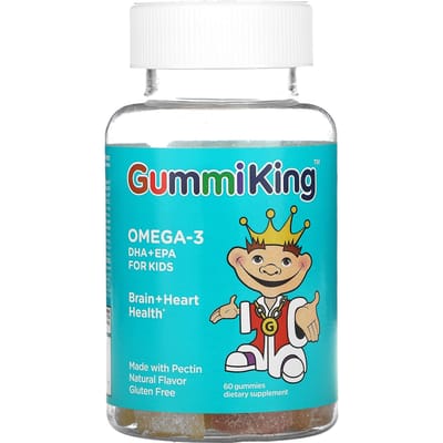 GummiKing, Omega 3 DHA + EPA voor kinderen, aardbei, sinaasappel en citroen, 70mg, 60 gummies (35mg per gummy)