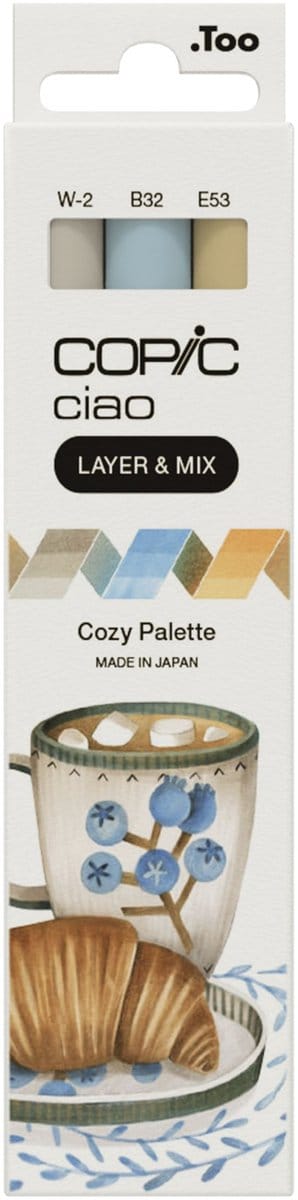Copic Ciao "LAYER & MIX" Cozy Palette, 3 stuk(s), Beige, Lichtblauw, Warmgrijs, Beitel/penseelpunt, Rond, Inkt op alcoholbasis, Volwassene/Kind