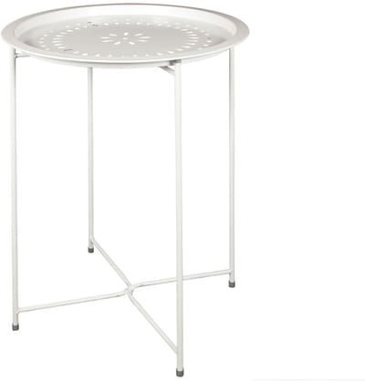 Home Deco Factory Bijzettafel - wit - metaal - D46 cm - plantenpot verhoger - binnen/buiten