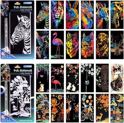 Creatieve Scratch Art Set voor Kinderen - 24 Stuks Regenboog Scratch Papier met 2 Speciale Markers voor Notitieboeken, Wenskaarten en Cadeaus