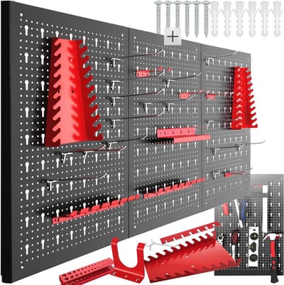Gereedschapswand Set - Opbergrek Werkplaats - Werkplaats Organiseren - Uitbreidbaar Ontwerp - 120x60cm 3 Delig - Zwart