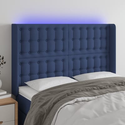 vidaXL - Hoofdbord - LED - 147x16x118/128 - cm - stof - blauw