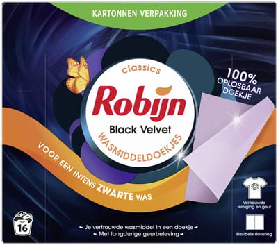 Robijn Wasmiddeldoekjes - Black Velvet - 5 x 16 stuks - Voordeelverpakking