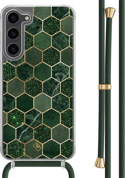 Casimoda® hoesje met groen koord - Geschikt voor Samsung S23 Plus - Kubus Groen - Afneembaar koord - TPU/polycarbonaat - Groen