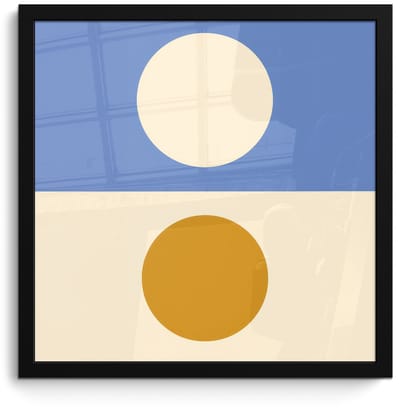 Poster in lijst - Fotolijst 40x40 cm - Posters - Cirkels - Symmetrisch - Wit - Blauw- Geel - Posterlijst zwart - Decoratie - Wanddecoratie woonkamer - Muurdecoratie slaapkamer