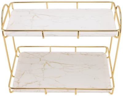 Dailygoods- Opbergrek Goud/Wit 2 Niveaus - Multifunctioneel - Organizer - Stevig - Antislip - Gehumaniseerde Structuur - Opbergplank