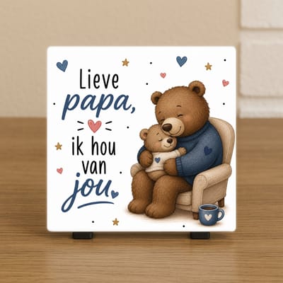 Wenstegeltje - Lieve papa ik hou van jou – Cadeau voor papa, vaderdag, verjaardag of zomaar - Hip trendy tegeltje – Tegeltje met lieve boodschap – Keramiek – Wanddecoratie – Sfeervol en Persoonlijk – Trendy nu – Origineel cadeau - Incl standaard