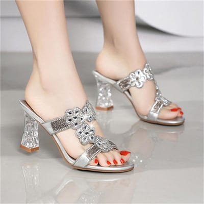 Strass Hoge Hak Comfort Zacht Leer Sandalen Dames Open Teen Zomer Mode Elegant Alles-match Romeinse Strand Schoenen 33 gray