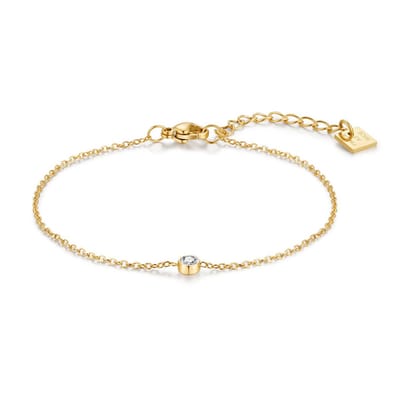 Twice As Nice Armband in goudkleurig edelstaal, 1 kristal, 4 mm 16cm+3cm