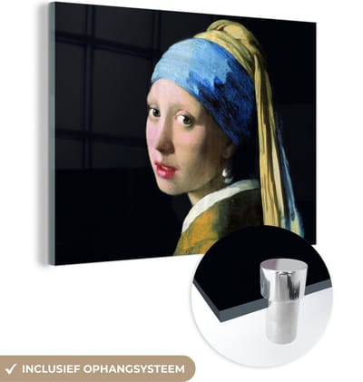 MuchoWow® Glasschilderij 160x120 cm - Schilderij acrylglas - Meisje met de parel - Johannes Vermeer - Foto op glas - Schilderijen