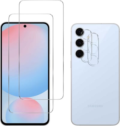 Screenprotector geschikt voor Samsung Galaxy S24 FE - 2 stuks Beschermglas van glas Transparante glazen schermbeschermfolie + 2 stuks Camera Protector