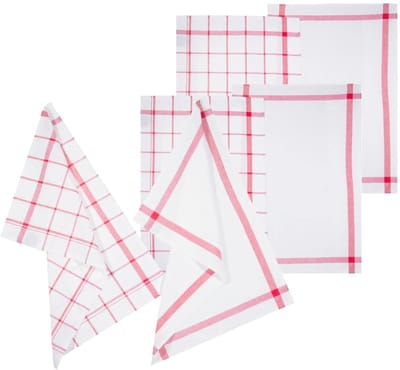 5Five Theedoek Traditioneel - set van 6x stuks - rood/wit- motief - katoen - 70 x 45 cm - Afdroogdoek - Vaatdoek