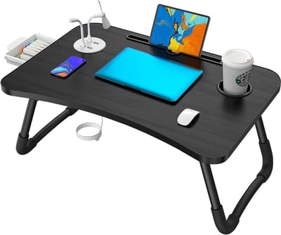 Draagbare Opvouwbare Laptoptafel - Multifunctionele Bedtafel met USB en Bekergleuf - Ideaal voor Thuiswerk en Ontspanning