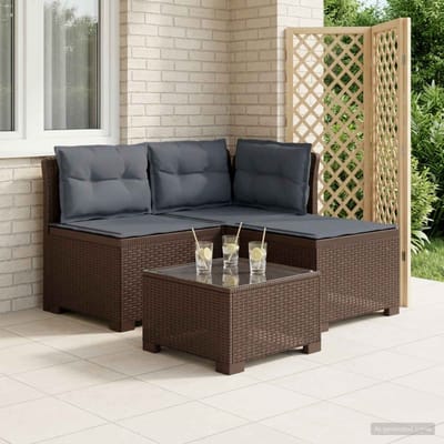 vidaXL - 3-Zits - Tu - bank - met - Kussens - Rattan - Look - 3-zits - PP - Bruin