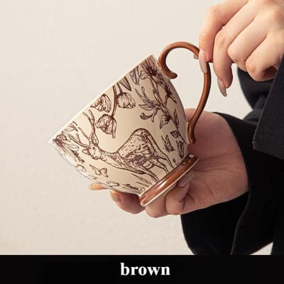 1 stuks 400 ml Koppels Waterbeker Creatieve Keramische Mok Kantoor Afternoon Tea Latte Koffiekop Home Ontbijt Havermoutmelk Mok Drink Cadeaus 400ml brown