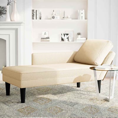 vidaXL - Chaise - longue - met - kussen - corduroy - stof - crèmekleurig