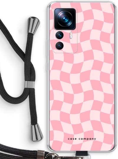 Case Company® - Hoesje met koord geschikt voor Xiaomi 12T hoesje met Koord - Grid Roos - Telefoonhoesje met Zwart Koord - Bescherming aan alle Kanten en Over de Schermrand