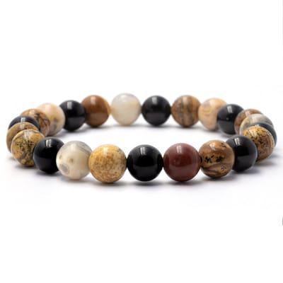 Bixorp Gems Landschap Jaspis + Crazy Lace Agaat + Onyx Armband - 8mm / 18cm - Triple Gemstone - Handgemaakte Edelsteen Armband