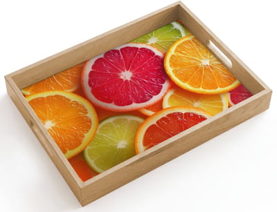 Dienblad hout 40x30 cm - Schootdienblad - Fruit - Kleurrijk - Close up - Borrelplank rechthoek - Plateau dienbladen