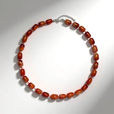 Cavill - Zilveren halsketting 925 sterling zilver - 3,25 ct Carneool Fancy kralen - Verstelbaar 42-47 cm - Luxe rode stenen ketting dames
