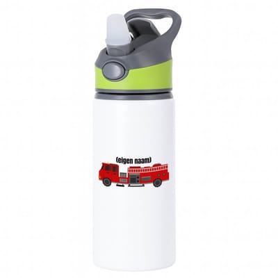 Hacebo® - brandweerwagen waterfles met rietje groen - Brandweer - iemand die werkt bij de brandweer - met eigen naam - leuk cadeau voor iemand die bij de brandweer werkt - cadeau - kado - water fles - 650ML
