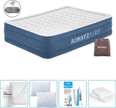 Bestway Alwayszair luchtbed - 2-Persoons - 152 x 203 x 46 cm - Blauw - Inclusief pomp - Hoeslaken - Kussen - Kussenbeschermer en Reparatieset