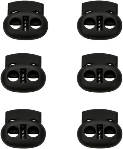 Cord stoppers set van 6, dubbele gaatjes, veer cord locks, plastic slides en cord clamps voor touw en koordbeheer