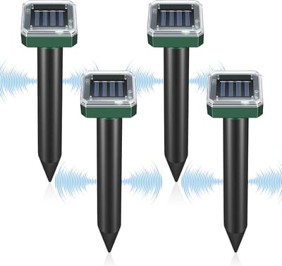 Ultrasone mollenverjager op zonne-energie - 4 stuks, waterdicht en milieuvriendelijk voor muizen en ongediertebestrijding in de tuin
