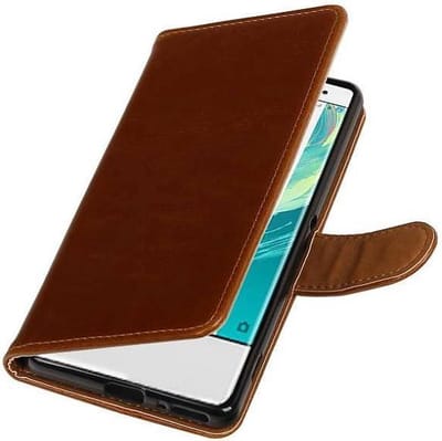 Zakelijke Book Case Telefoonhoesje Geschikt voor de Sony Xperia XA - Portemonnee Hoesje - Pasjeshouder Wallet Case - Bruin