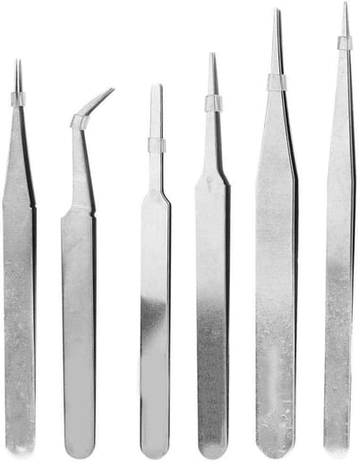 Precisie Pincet Set - 6 Stuks Antistatische RVS Pincetten voor Hobby's en Elektronica