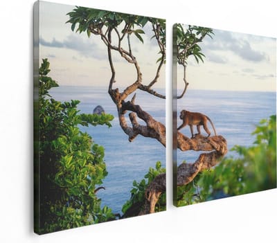 Artaza Canvas Schilderij Tweeluik Aap Klimt In Een Boom Aan Het Water - 120x80 - Foto Op Canvas - Canvas Print