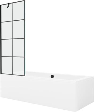 Mexen Cube rechthoekig bad 170 x 80 met ombouw en vouwbare scherm 70 , zwart patroon - 550517080X9507007077
