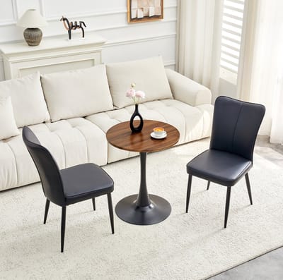 Set Tafel En Stoelen - Moderne Ronde Eettafel Met 2 Stoelen - Voor Woonkamer En Eetkamer - MDF En Metaal - Zwart En Walnoot