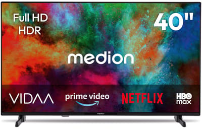MEDION 100.3 cm 40" HD TV Smart TV HDR VIDA Store Prime Video Disney+ DAZN HbbTV PVR Bluetooth HD+, MD840101