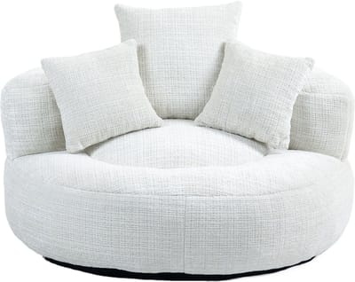 Beige chenille zitzak-Gaming stoel voor volwassenen-Ergonomische rugleuning-Zonder montage-150kg – Woonkamer en slaapkamer – 108x108x52cm-Beige