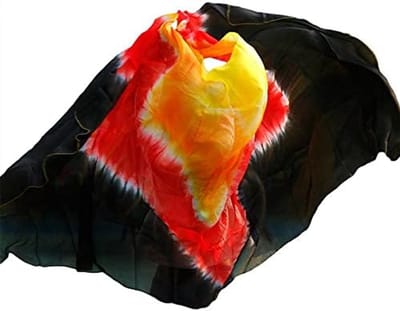 Buikdans Sjaal - Dans Accessoire - Optreden Presentatie - Handgemaakt Geverfd - 270cm - Rood Oranje Geel Zwart