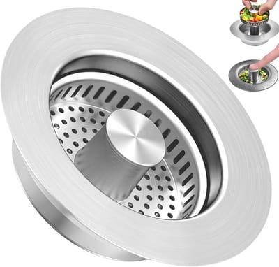 QTTVBTNA – Gootsteen zeef - Gootsteen stop - Korfplug - Afvoerplug RVS - Afvoerstop - Vangt Etensresten en Voorkomt Verstopping - Afvoerzeef - 80 mm