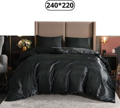 Livano Satijnen Dekbedovertrek - Fleece Dekbedovertrek - Pluche - Dekbed - Deken - Inclusief Kussens - Zwart 240x220cm